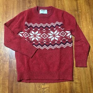 Old Navy Boys Sz S 6-7 Red and White Fair Isle Crewneck Sweater